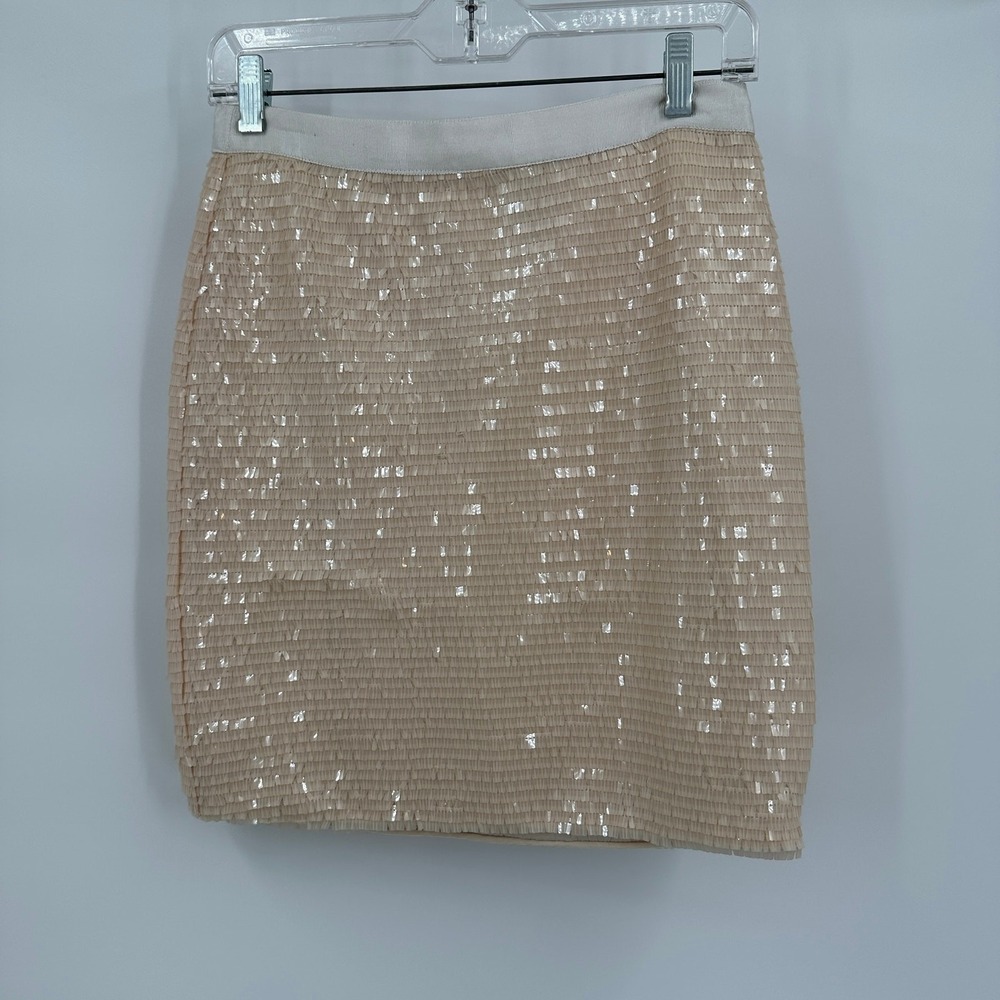 Cache Womens Y2K Mini Skirt Sz 4 Sequin Disco Rave Festival Night Out Champagne‎